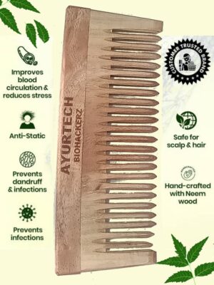 Ayurtech Neem wood Comb Handmade - Pure Premium Organic - For healthy hair 2